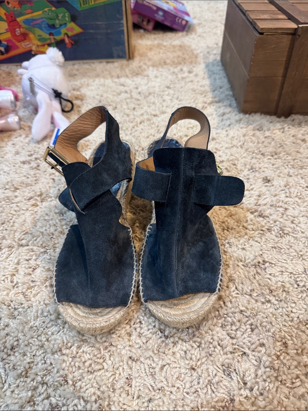 bettye muller Black Suede Espadrille Wedge Sandals with Jute Platform